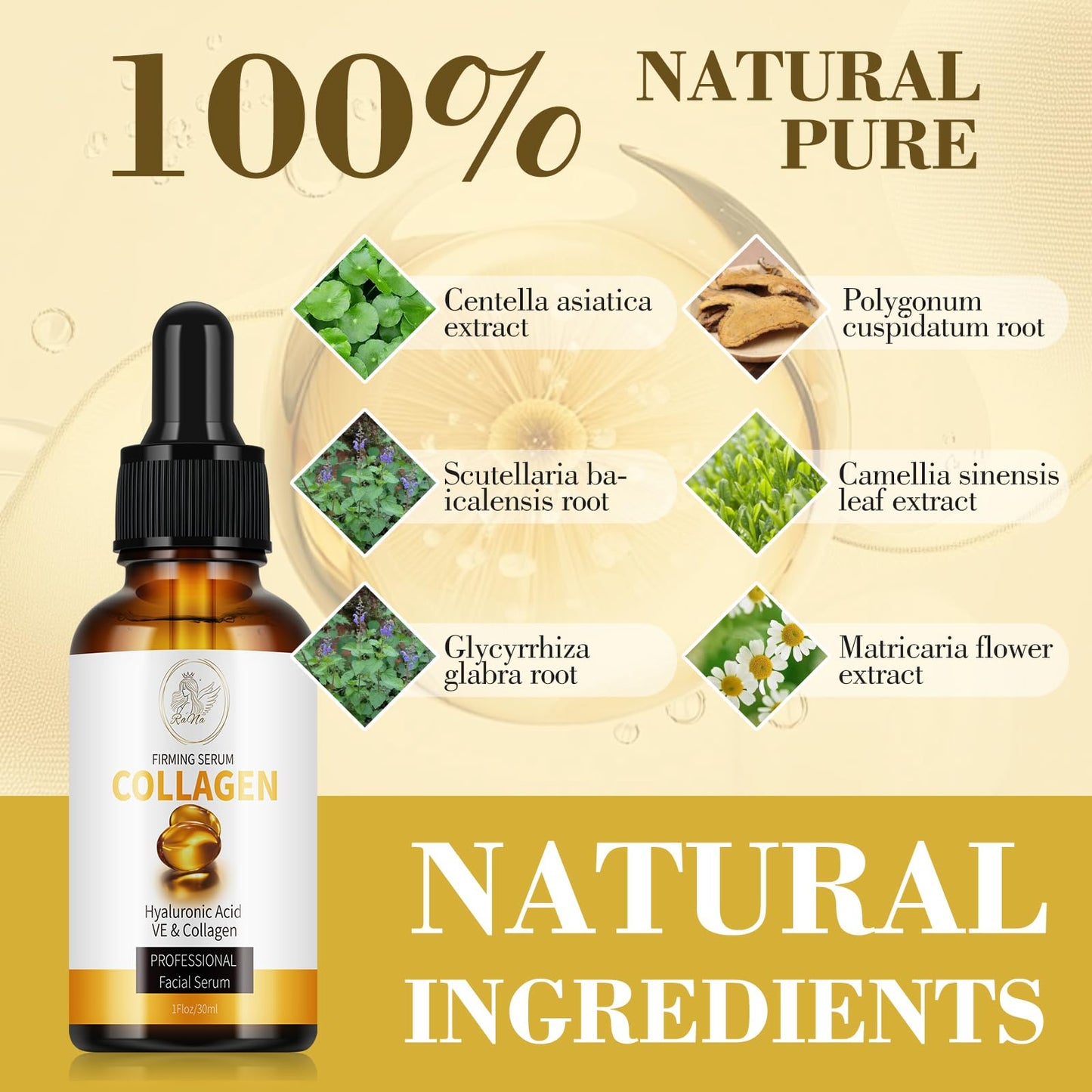 RaNa Facial Serum. Collagen Hyaluronic Acid with Vitamin E, Lifting, Moisturizer, Whitening, Nourishing