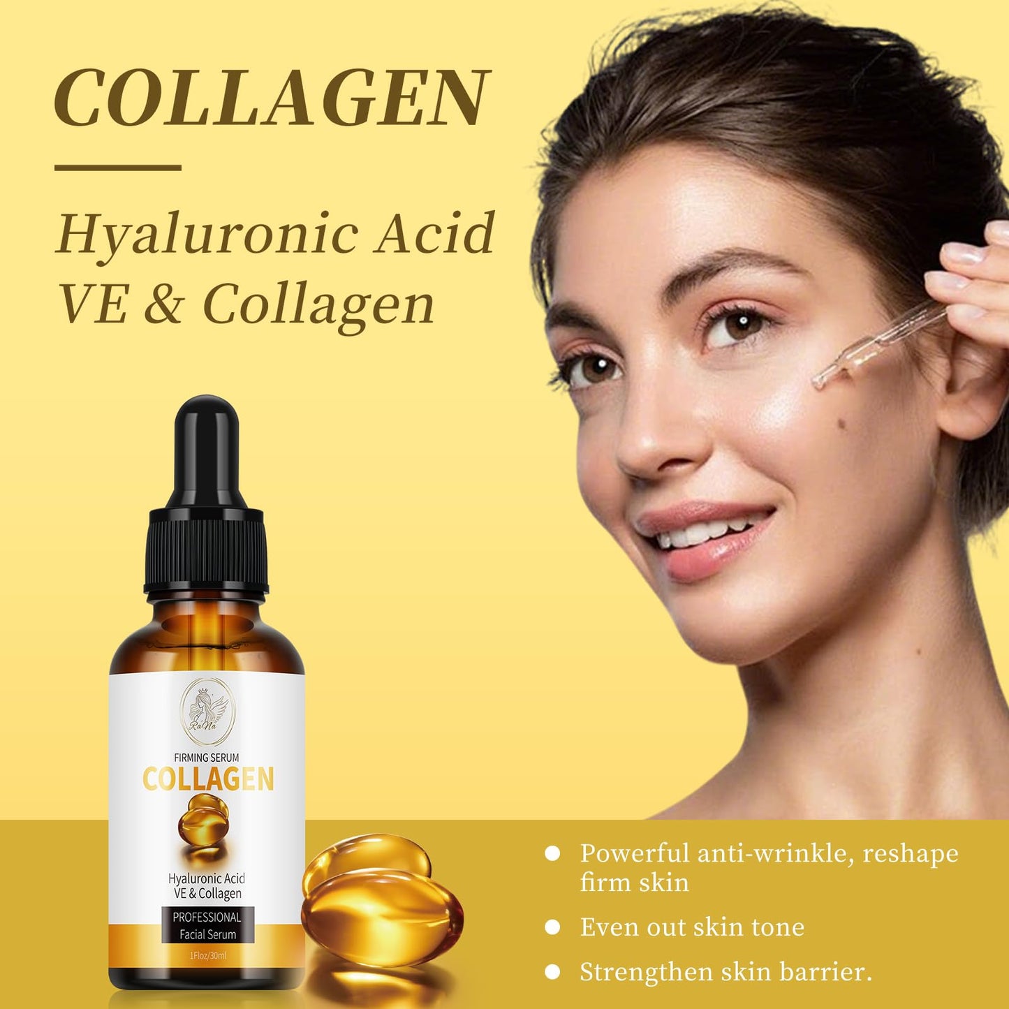 RaNa Facial Serum. Collagen Hyaluronic Acid with Vitamin E, Lifting, Moisturizer, Whitening, Nourishing