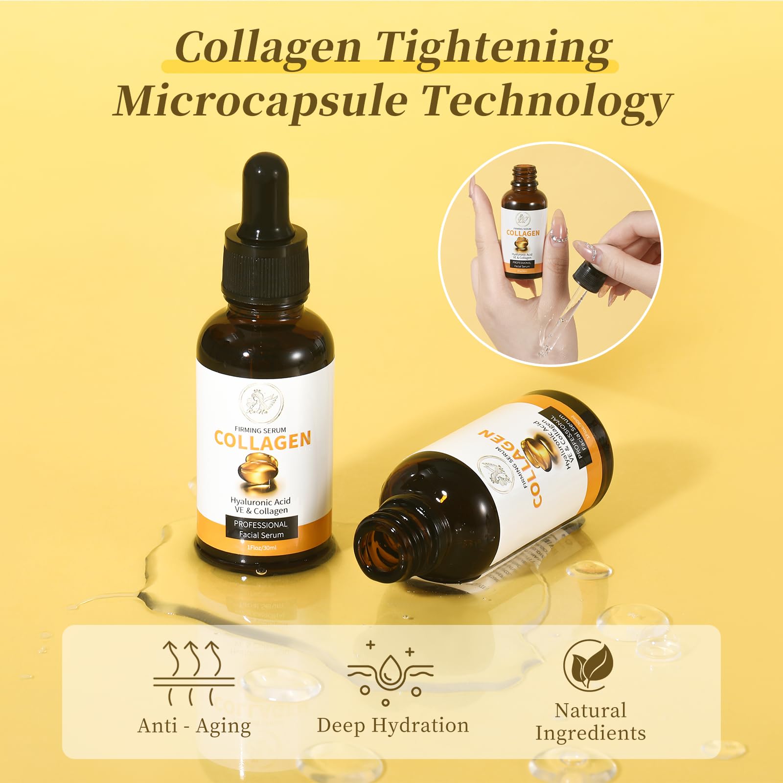RaNa Facial Serum. Collagen Hyaluronic Acid with Vitamin E, Lifting, Moisturizer, Whitening, Nourishing