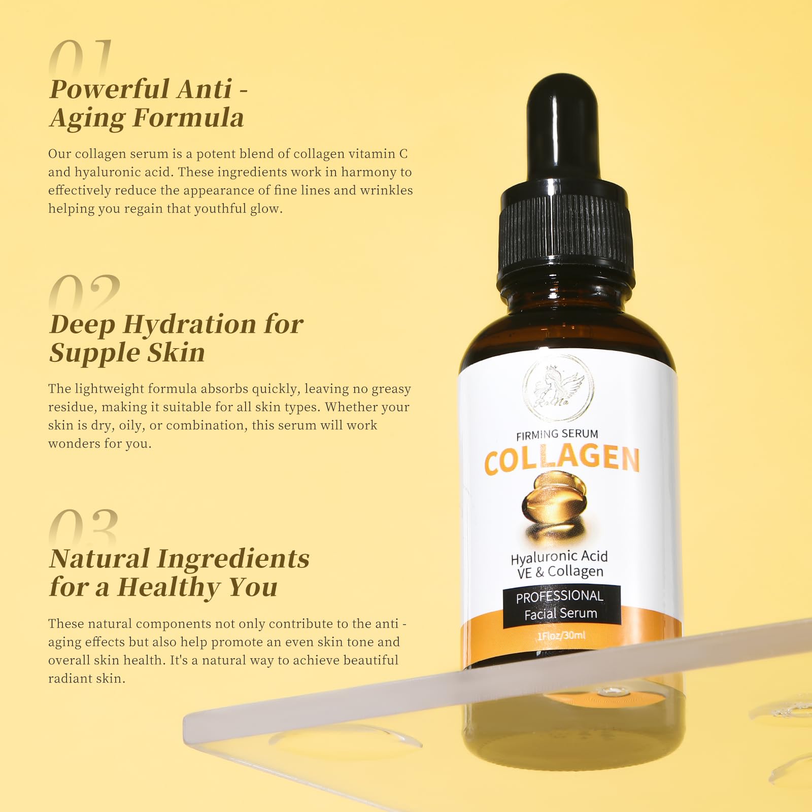 RaNa Facial Serum. Collagen Hyaluronic Acid with Vitamin E, Lifting, Moisturizer, Whitening, Nourishing