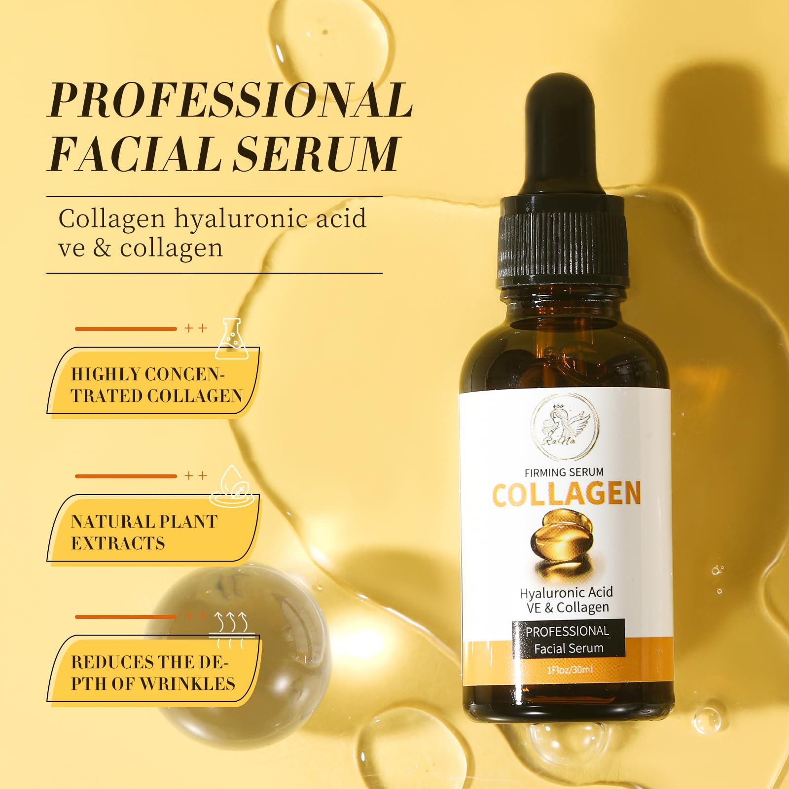 RaNa Facial Serum. Collagen Hyaluronic Acid with Vitamin E, Lifting, Moisturizer, Whitening, Nourishing